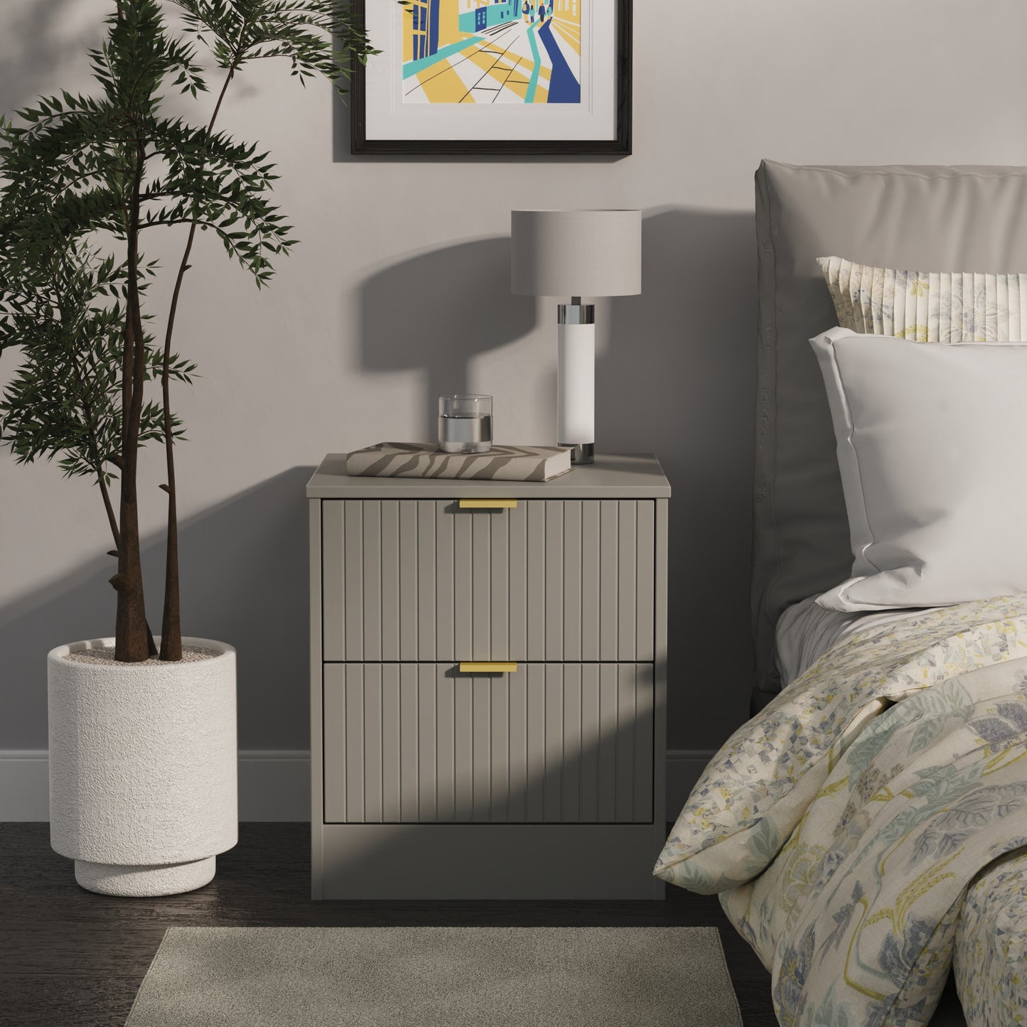 Nashville F Bedside Table Grey 2 Drawers 45cm