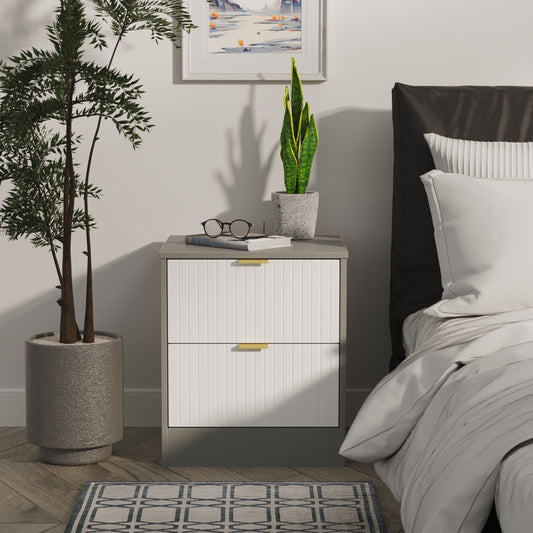 Nashville F Bedside Table White & Grey 2 Drawers 45cm