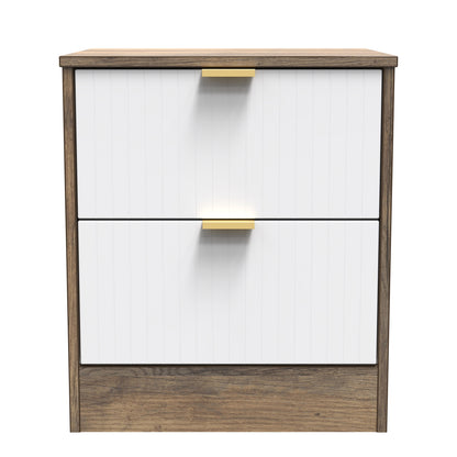 Nashville F Bedside Table White & Vintage Oak 2 Drawers 45cm