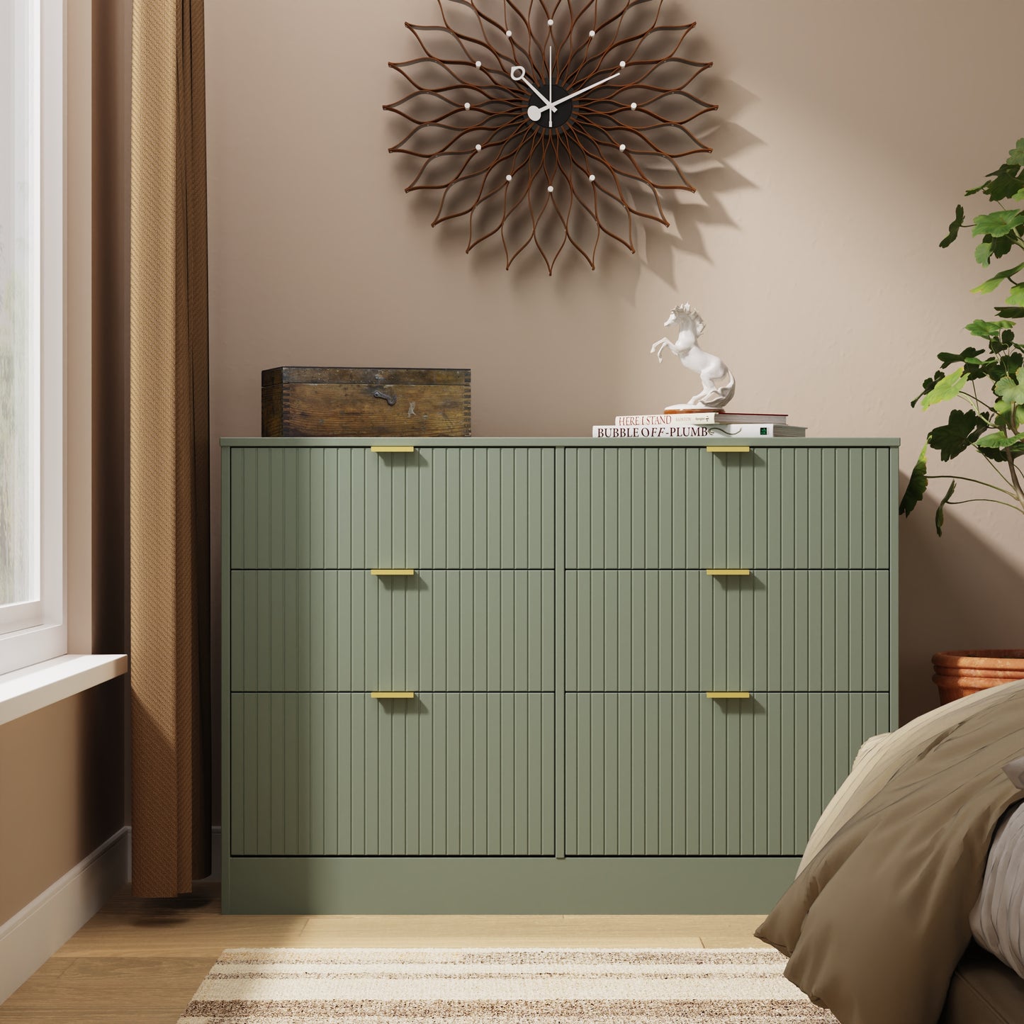 Nashville F Large Chest of Drawers Green 6 Drawers 115cm