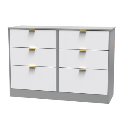 Nashville F Large Chest of Drawers White & Grey 6 Drawers 115cm