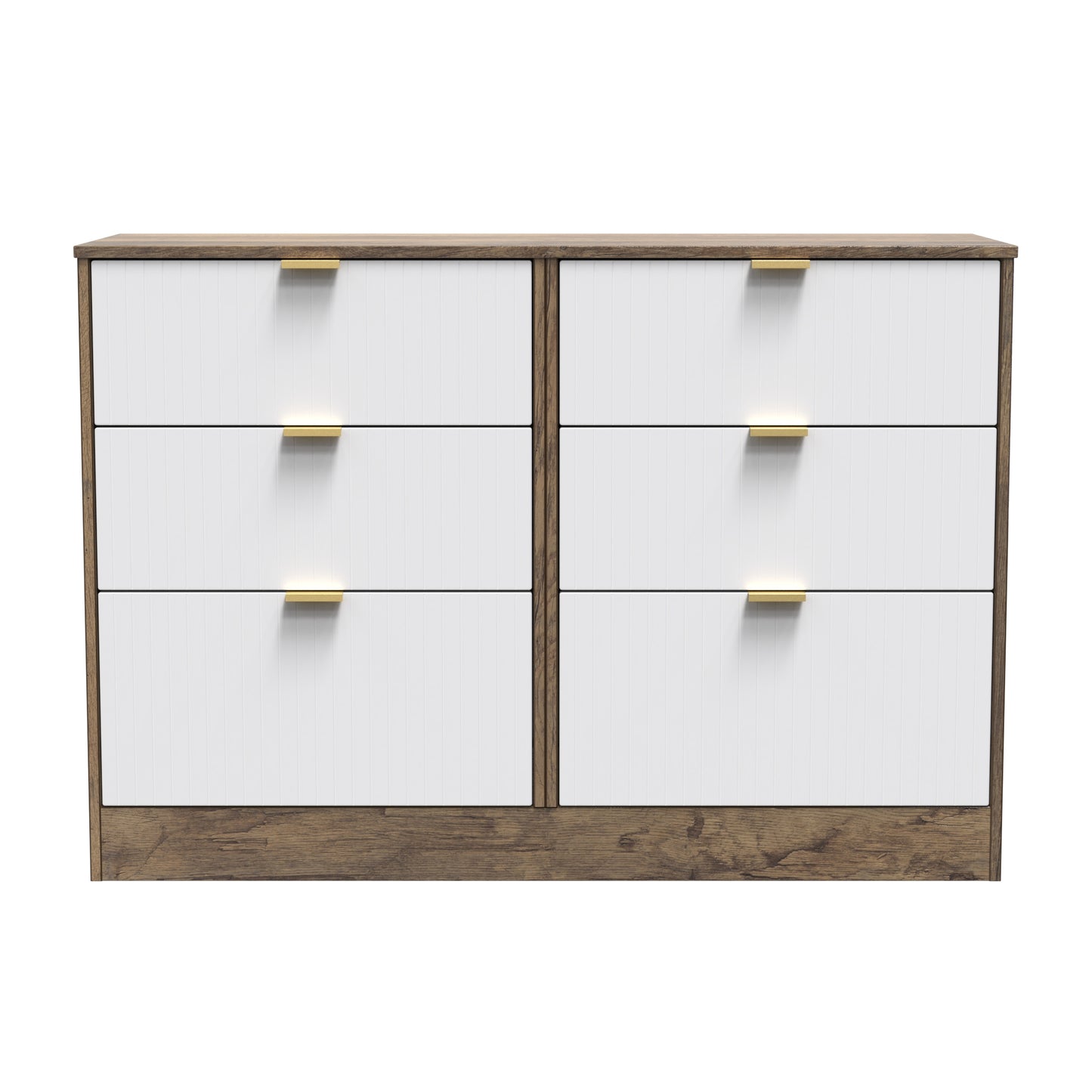 Nashville F Large Chest of Drawers White & Vintage Oak 6 Drawers 115cm