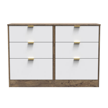 Nashville F Large Chest of Drawers White & Vintage Oak 6 Drawers 115cm