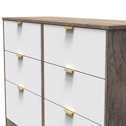 Nashville F Large Chest of Drawers White & Vintage Oak 6 Drawers 115cm