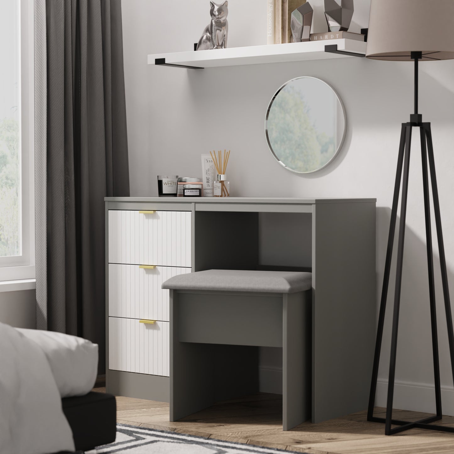 Nashville F Desk White & Grey 3 Drawers 97cm