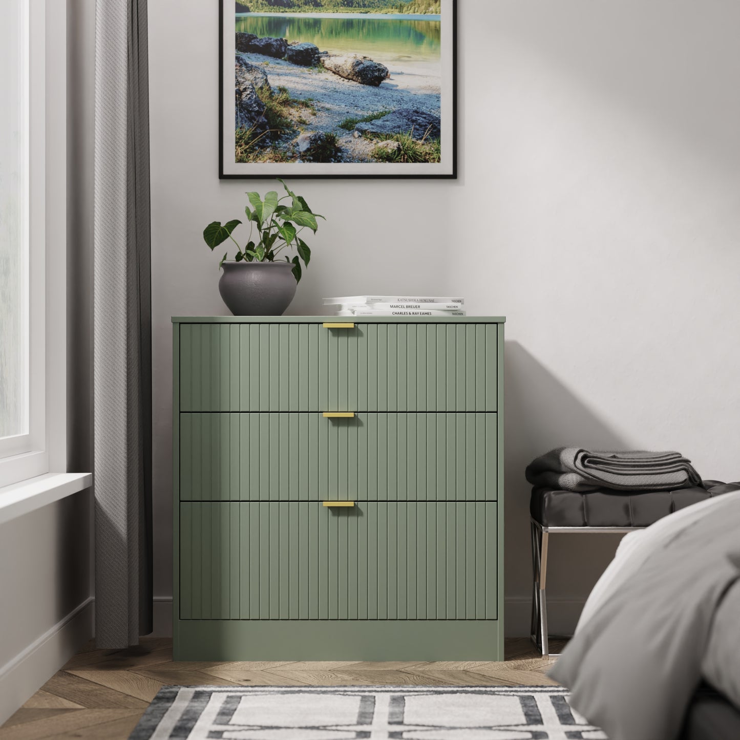 Nashville F Chest of Drawers Green 3 Drawers 77cm