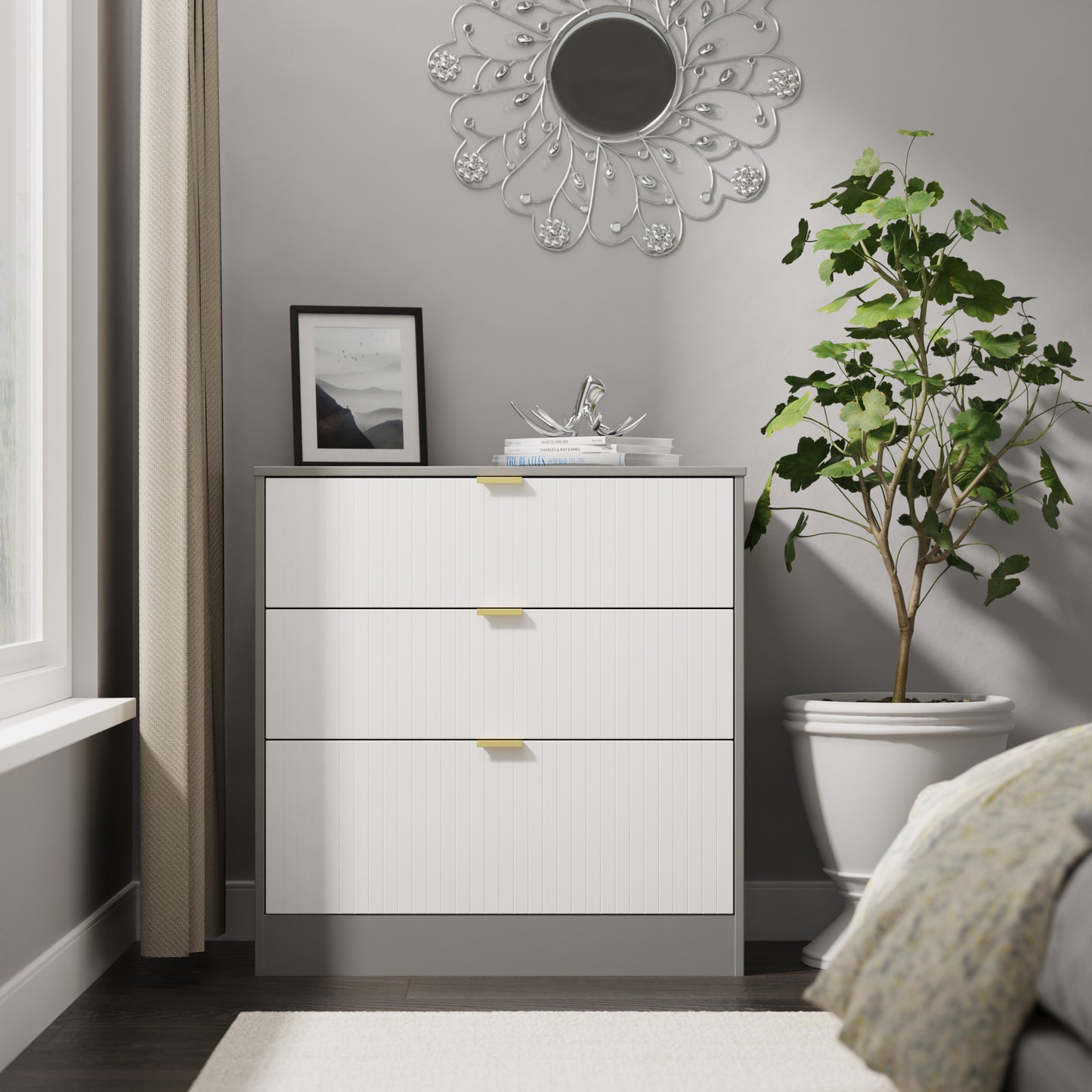 Nashville F Chest of Drawers White & Grey 3 Drawers 77cm