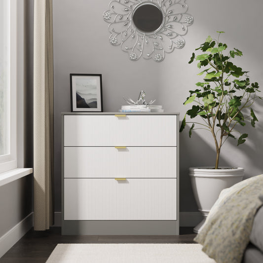 Nashville F Chest of Drawers White & Grey 3 Drawers 77cm