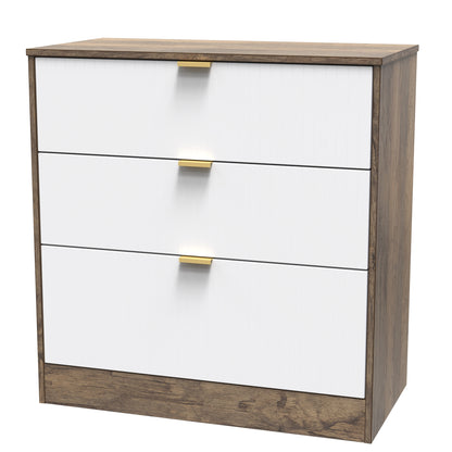 Nashville F Chest of Drawers White & Vintage Oak 3 Drawers 77cm
