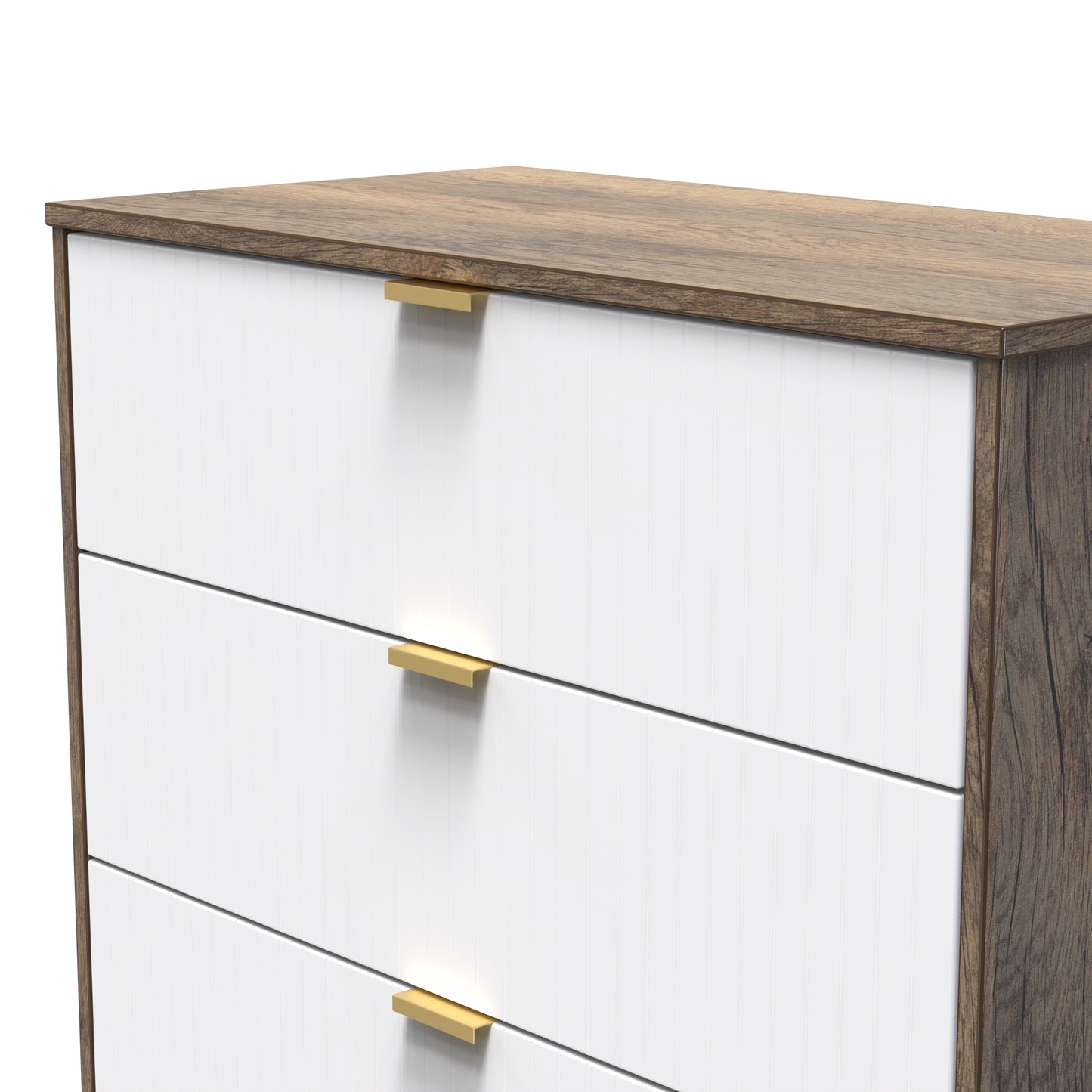 Nashville F Chest of Drawers White & Vintage Oak 3 Drawers 77cm
