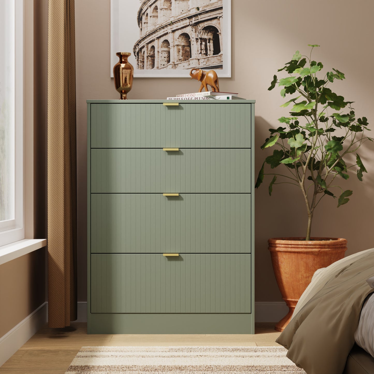 Nashville F Tall Chest of Drawers Green 4 Drawers 77cm