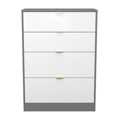 Nashville F Tall Chest of Drawers White & Grey 4 Drawers 77cm