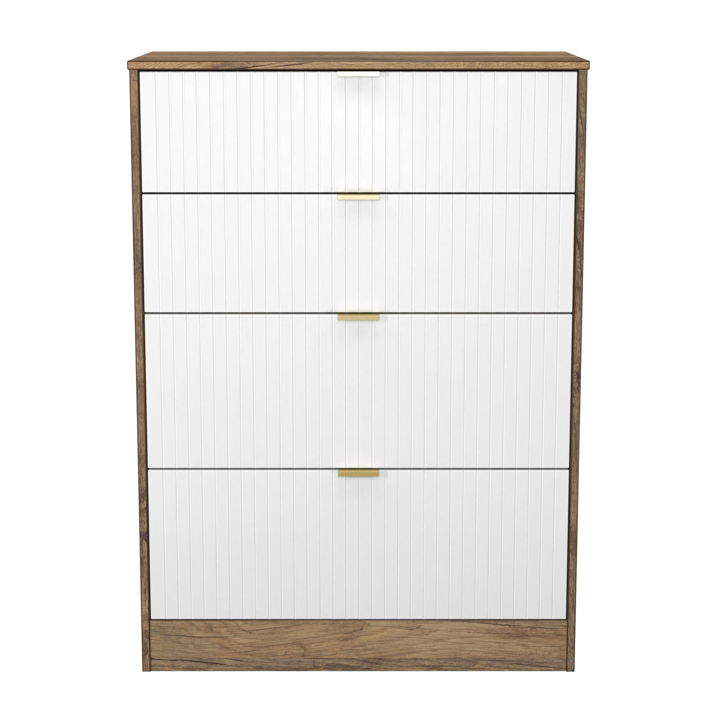 Nashville F Tall Chest of Drawers White & Vintage Oak 4 Drawers 77cm