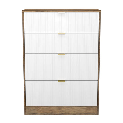 Nashville F Tall Chest of Drawers White & Vintage Oak 4 Drawers 77cm