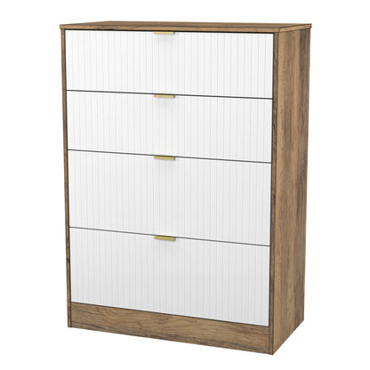 Nashville F Tall Chest of Drawers White & Vintage Oak 4 Drawers 77cm