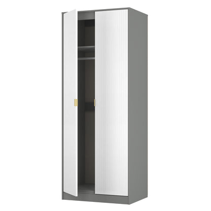 Nashville F Tall Wardrobe White & Grey 2 Doors 1 Shelf 77cm