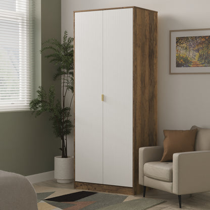 Nashville F Tall Wardrobe White & Vintage Oak 2 Doors 1 Shelf 77cm