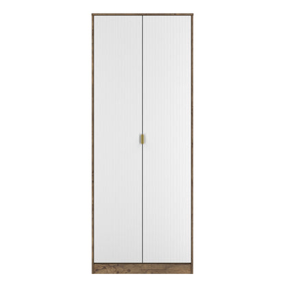 Nashville F Tall Wardrobe White & Vintage Oak 2 Doors 1 Shelf 77cm