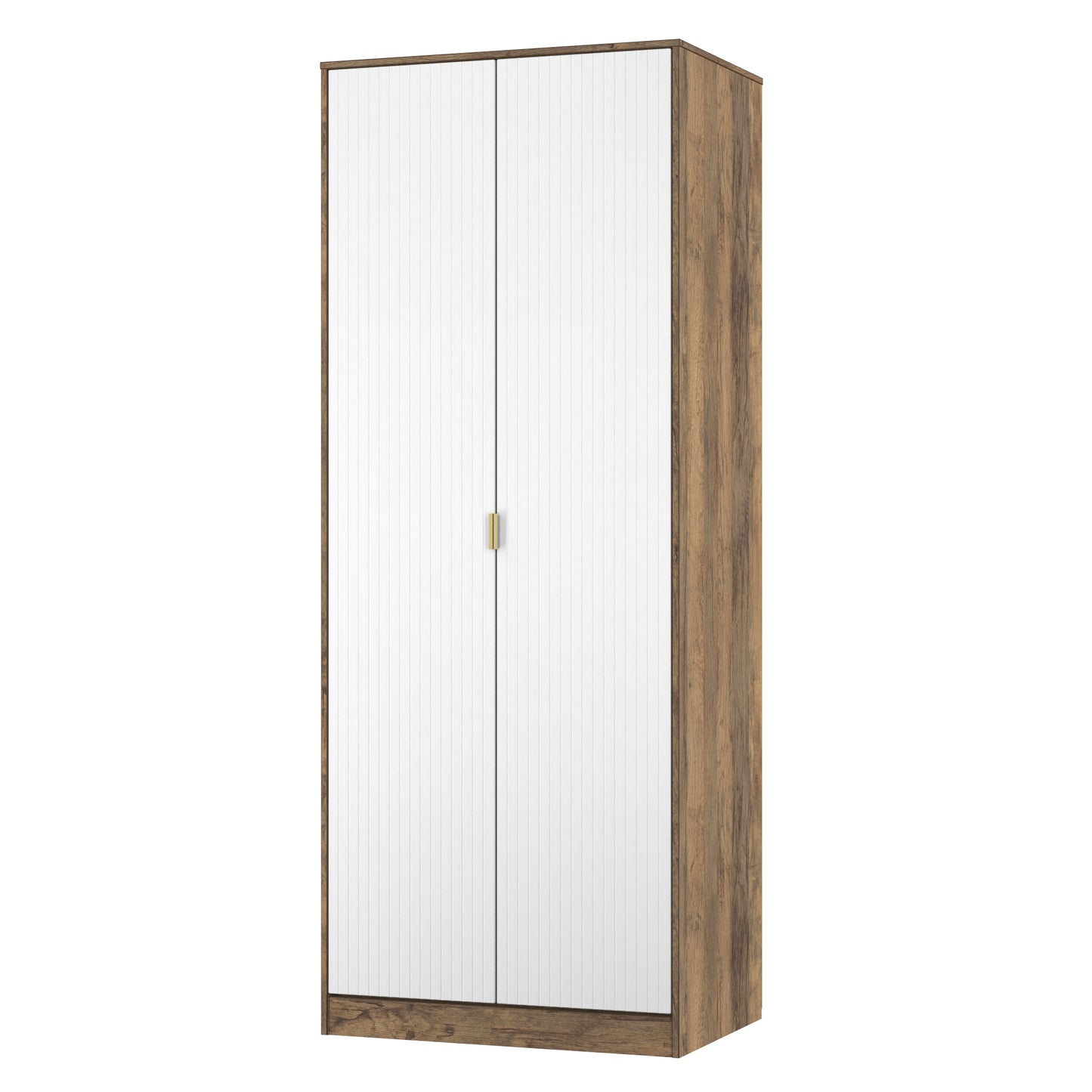Nashville F Tall Wardrobe White & Vintage Oak 2 Doors 1 Shelf 77cm