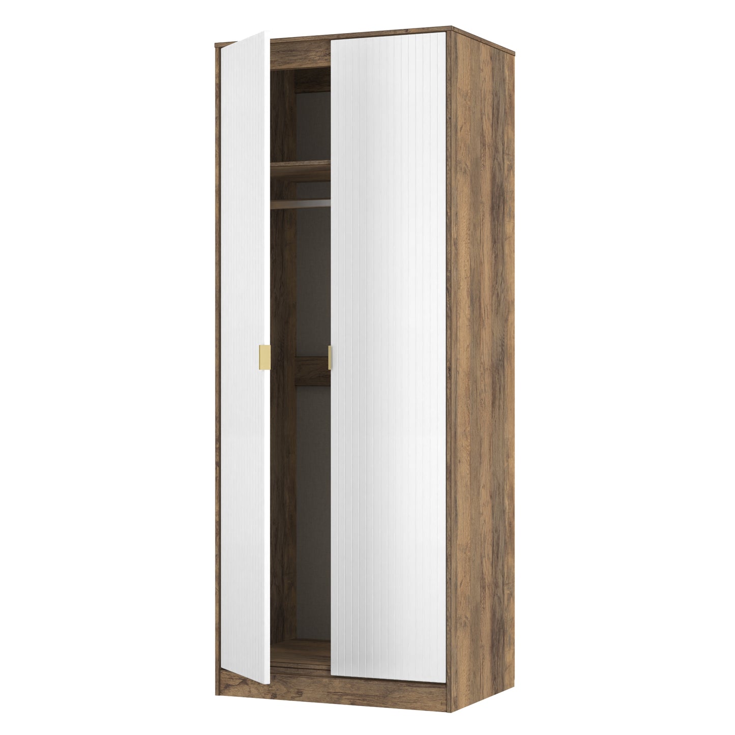 Nashville F Tall Wardrobe White & Vintage Oak 2 Doors 1 Shelf 77cm