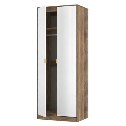 Nashville F Tall Wardrobe White & Vintage Oak 2 Doors 1 Shelf 77cm