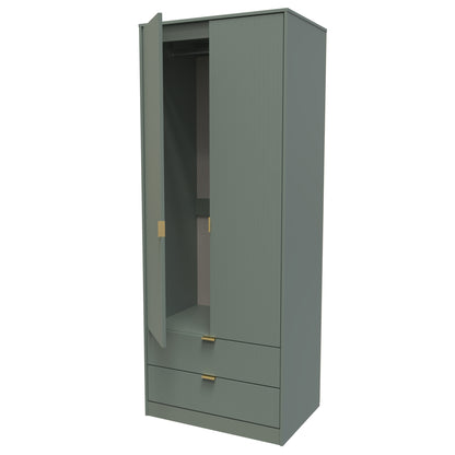 Nashville F Tall Wardrobe Green 2 Doors 2 Drawers 77cm