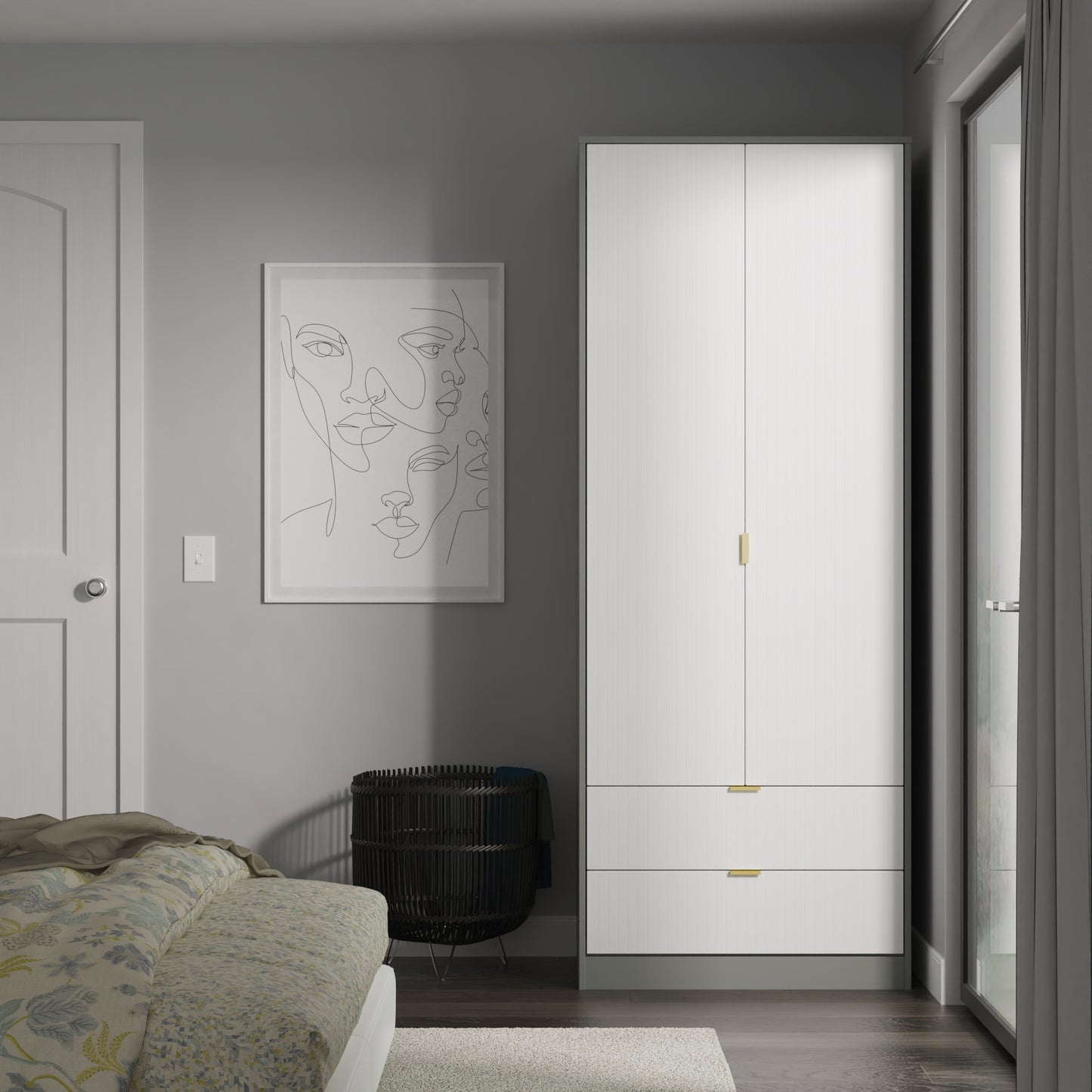 Nashville F Tall Wardrobe White & Grey 2 Doors 2 Drawers 77cm