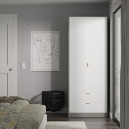 Nashville F Tall Wardrobe White & Grey 2 Doors 2 Drawers 77cm