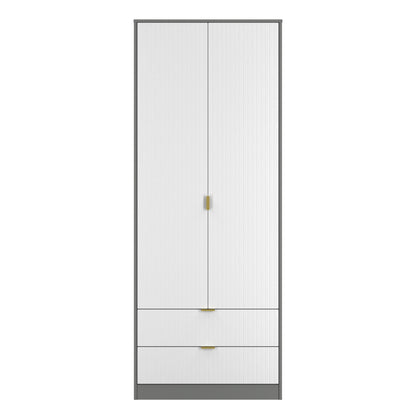 Nashville F Tall Wardrobe White & Grey 2 Doors 2 Drawers 77cm