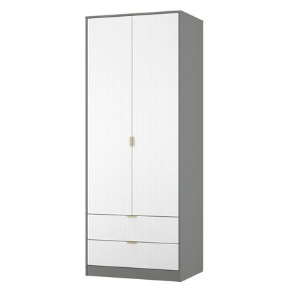 Nashville F Tall Wardrobe White & Grey 2 Doors 2 Drawers 77cm