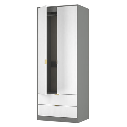 Nashville F Tall Wardrobe White & Grey 2 Doors 2 Drawers 77cm