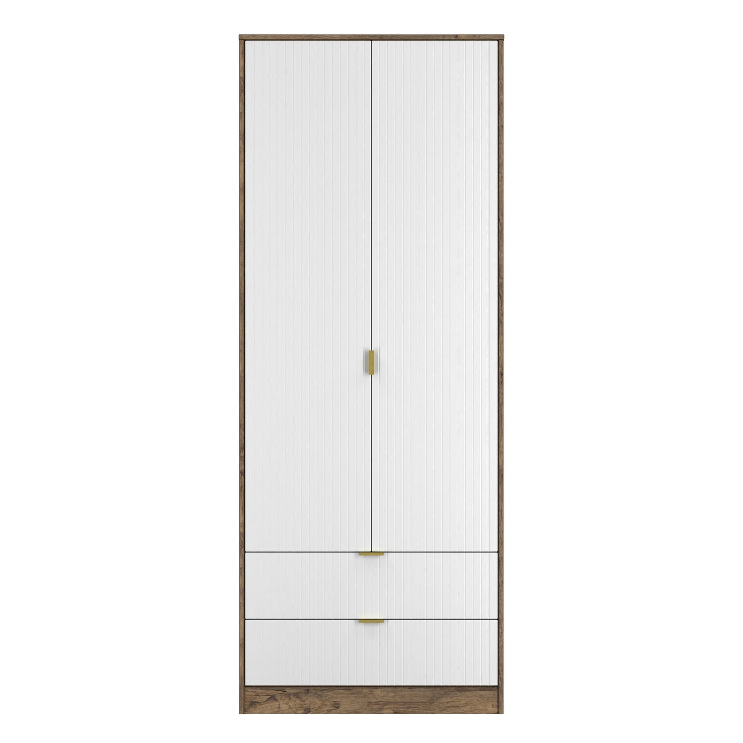 Nashville F Tall Wardrobe White & Vintage Oak 2 Doors 2 Drawers 77cm