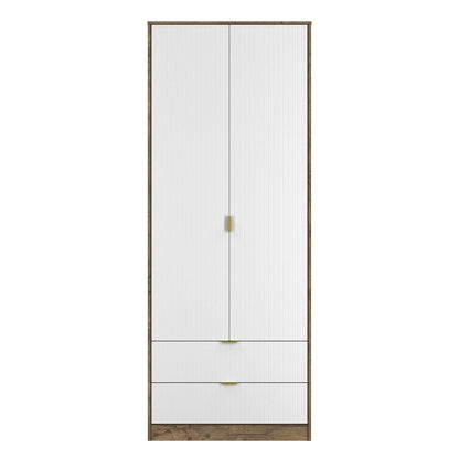 Nashville F Tall Wardrobe White & Vintage Oak 2 Doors 2 Drawers 77cm