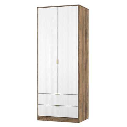 Nashville F Tall Wardrobe White & Vintage Oak 2 Doors 2 Drawers 77cm