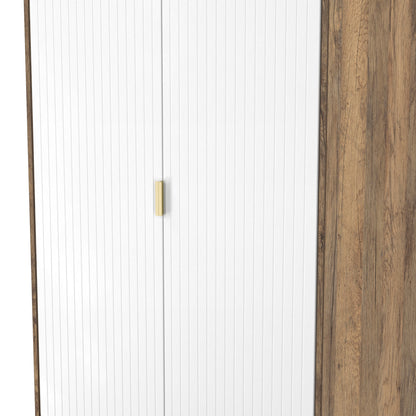 Nashville F Tall Wardrobe White & Vintage Oak 2 Doors 2 Drawers 77cm