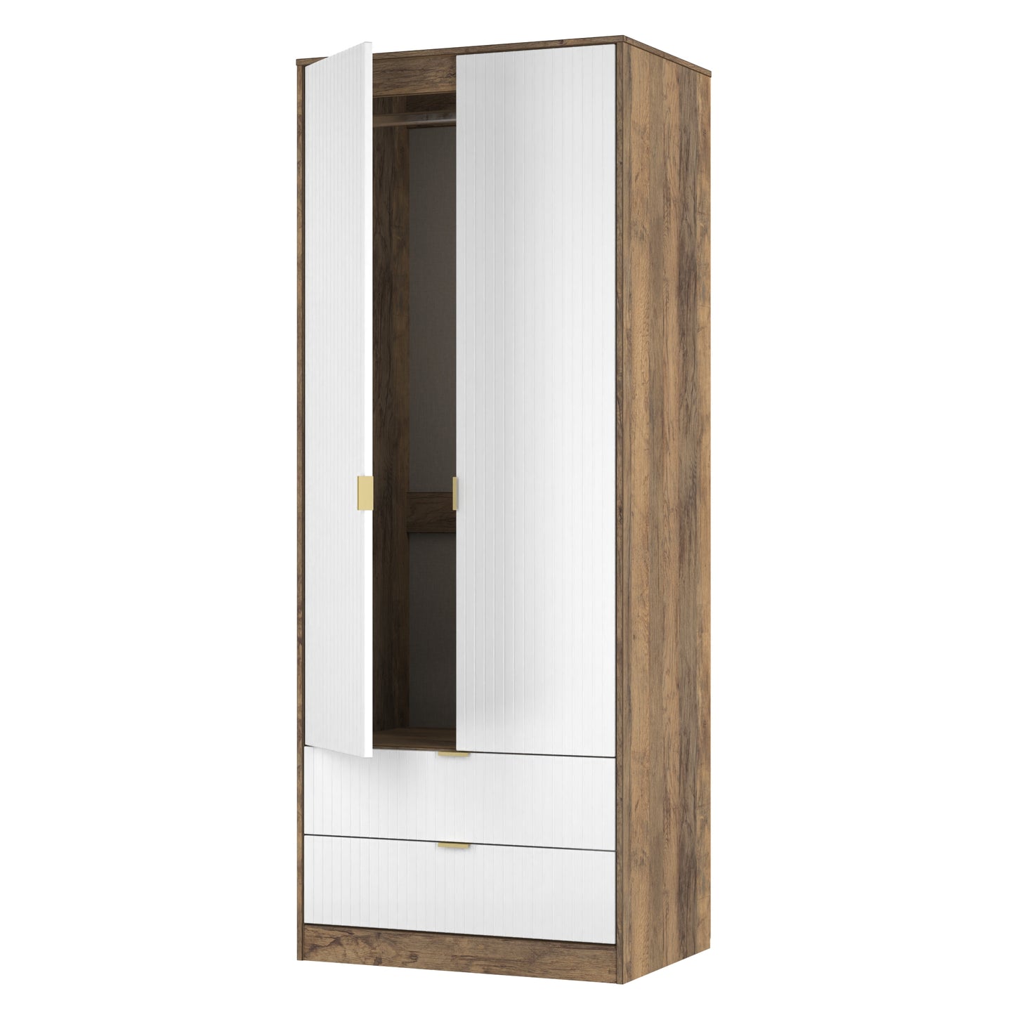 Nashville F Tall Wardrobe White & Vintage Oak 2 Doors 2 Drawers 77cm