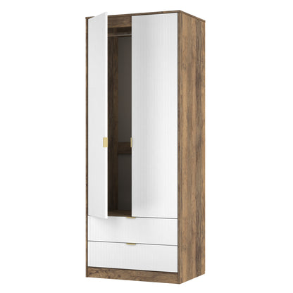 Nashville F Tall Wardrobe White & Vintage Oak 2 Doors 2 Drawers 77cm