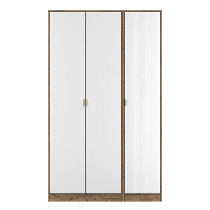 Nashville F Tall Wardrobe White & Vintage Oak 3 Doors 1 Shelf 116cm