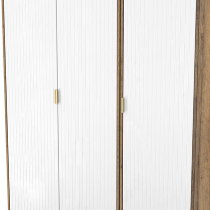 Nashville F Tall Wardrobe White & Vintage Oak 3 Doors 1 Shelf 116cm