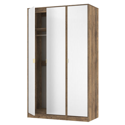 Nashville F Tall Wardrobe White & Vintage Oak 3 Doors 1 Shelf 116cm
