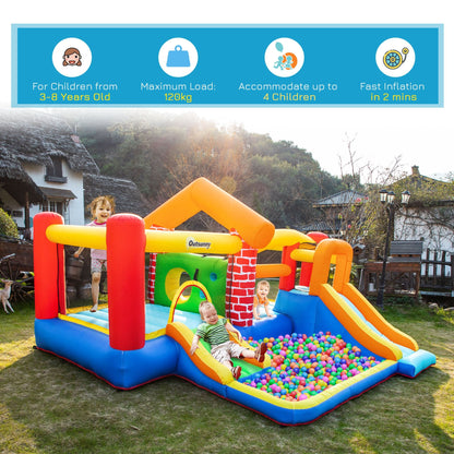 4 in 1 Kids Bouncy Castle Extra Large Double Slides & Trampoline Design Inflatable House Pool Climbing Wall with Blower Carrybag for Kids Age 3-8