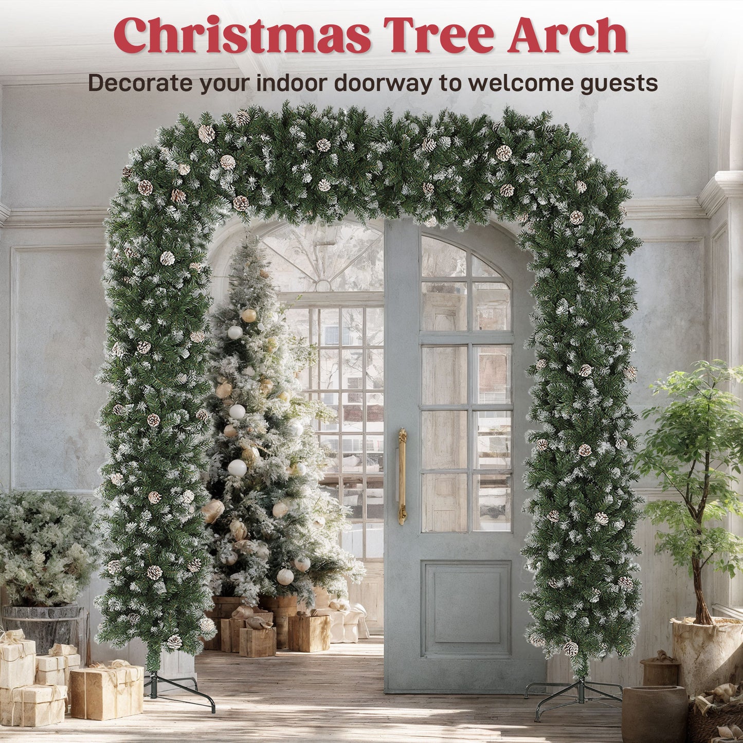 8ft Pinecone Christmas Tree Arch Artificial - White Frosted Green  2100 Tips