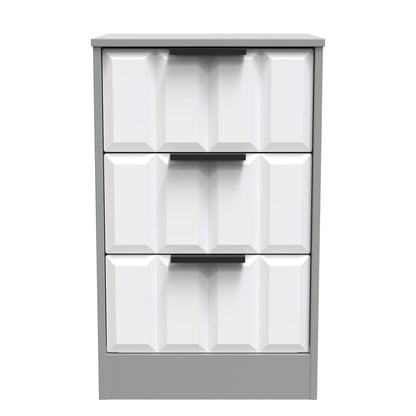 New York C Bedside Table White & Grey 3 Drawers 45cm