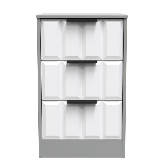 New York C Bedside Table White & Grey 3 Drawers 45cm
