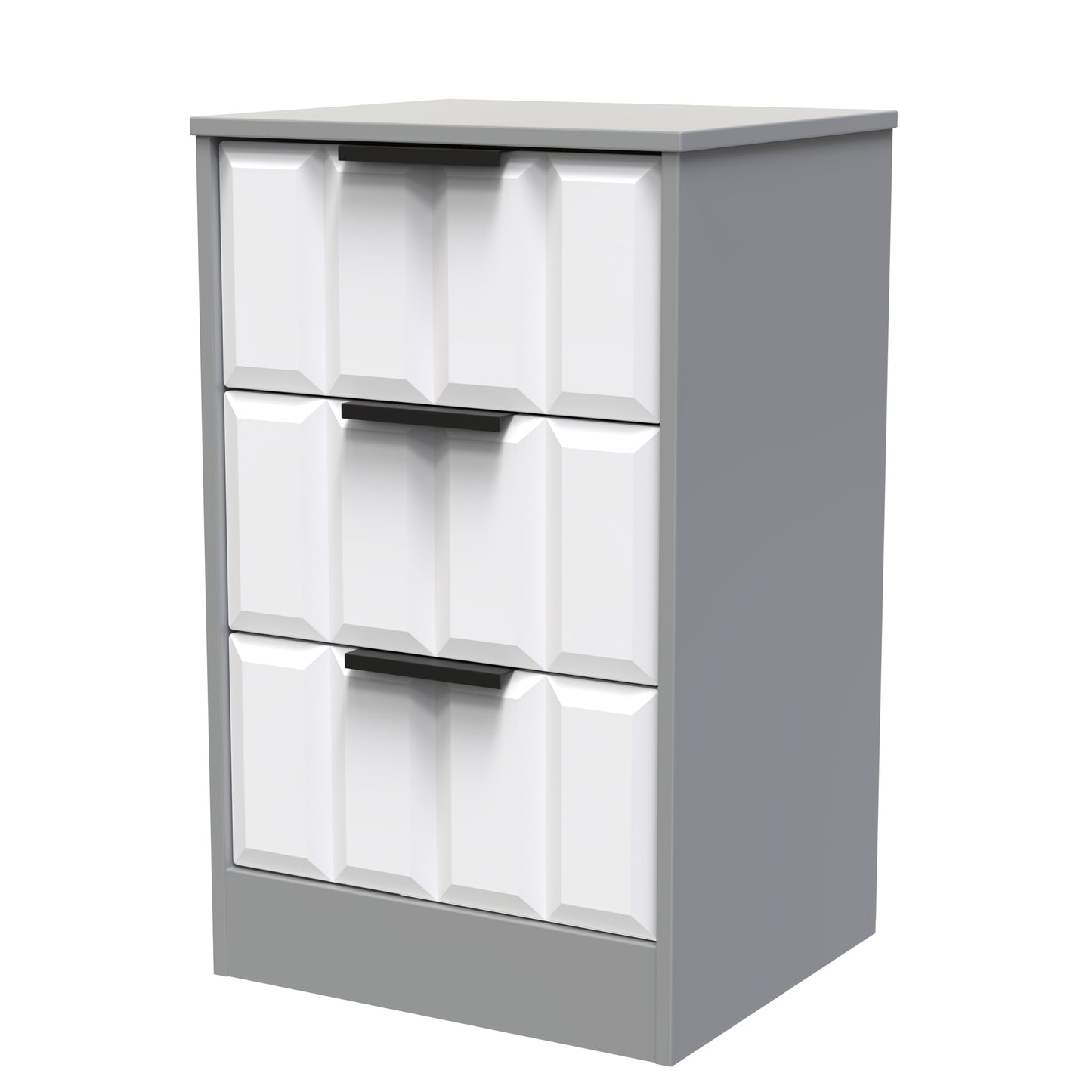 New York C Bedside Table White & Grey 3 Drawers 45cm