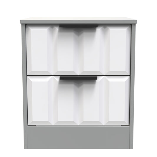 New York C Bedside Table White & Grey 2 Drawers 45cm