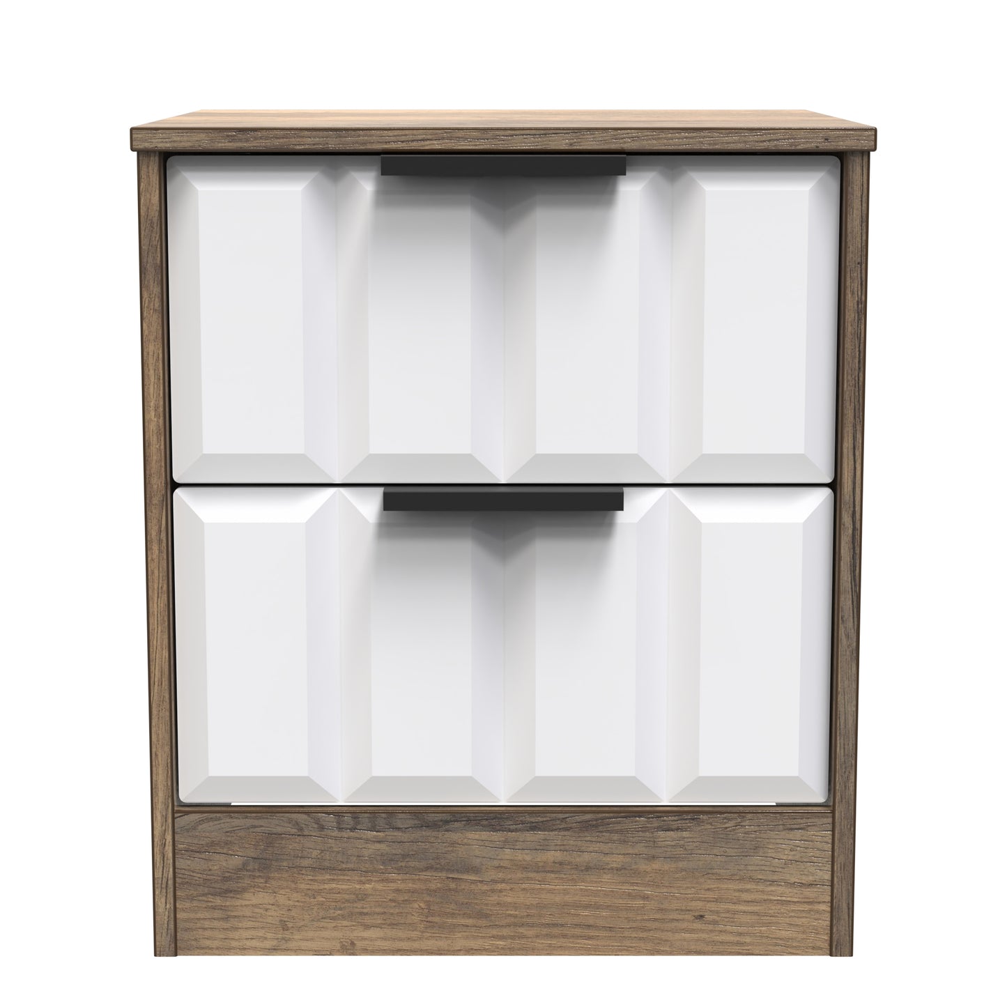 New York C Bedside Table White & Vintage Oak 2 Drawers 45cm