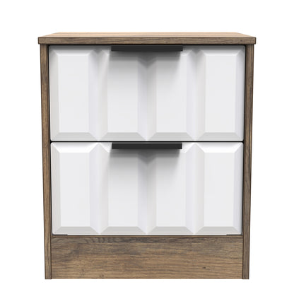New York C Bedside Table White & Vintage Oak 2 Drawers 45cm