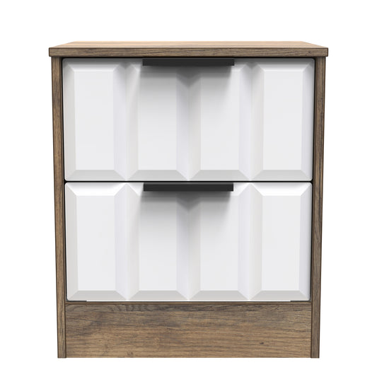 New York C Bedside Table White & Vintage Oak 2 Drawers 45cm