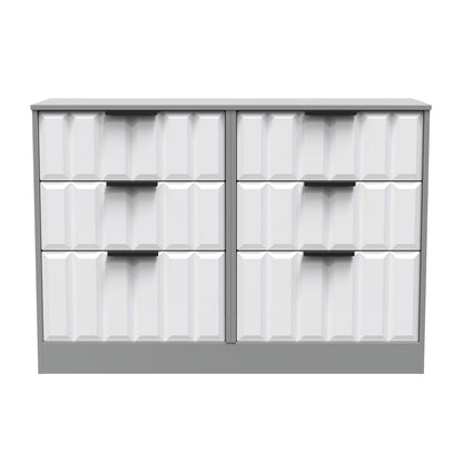 New York C Large Chest of Drawers White & Grey 6 Drawers 115cm